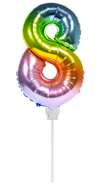 Palloncino in foil Figura 8 Arcobaleno 36 cm con bastoncino