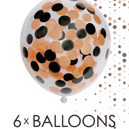 Palloncini a coriandoli arancione nero 30cm 6pz