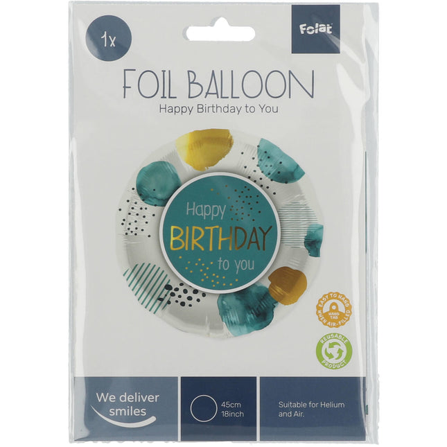 Palloncino ad elio Happy Birthday Blu Oro Vuoto 45cm