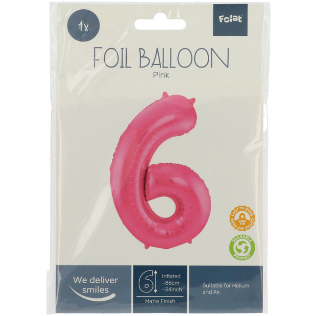 Palloncino Foil Figura 6 Rosa Opaco XL 86cm vuoto