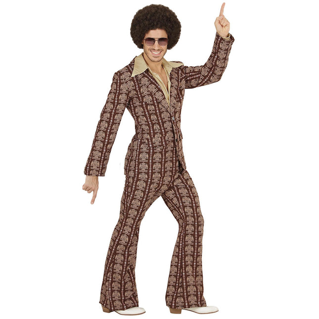 Costume Disco 70S Uomo Marrone Oldschool