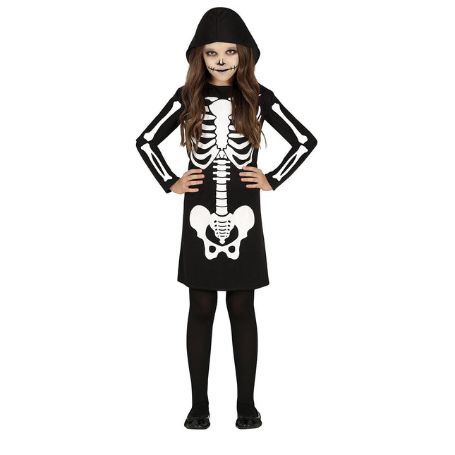 Costume di Halloween da scheletro per ragazza, bianco e nero