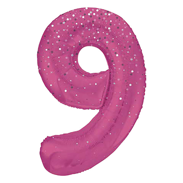 Palloncino figura 9 anni a pois rosa 86 cm