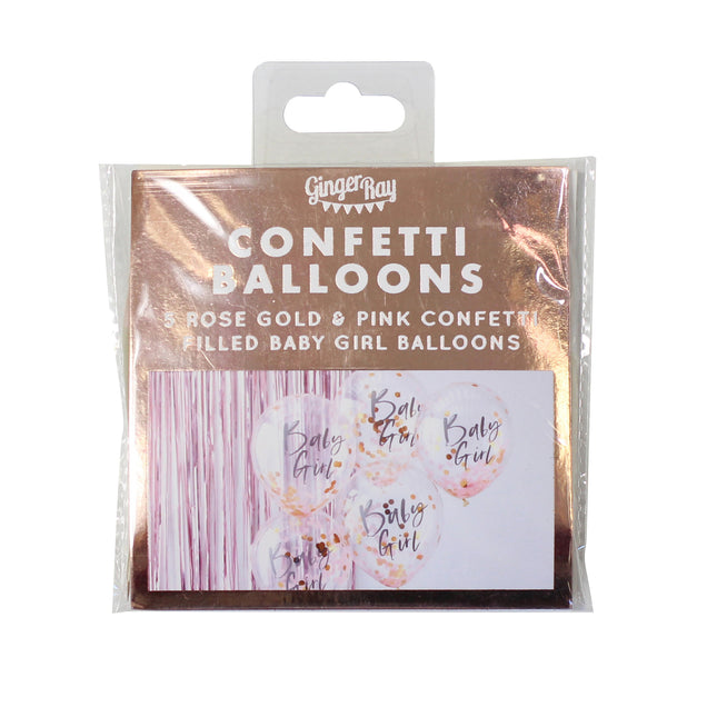 Palloncini rosa con coriandoli Baby Girl 30 cm 5 pezzi