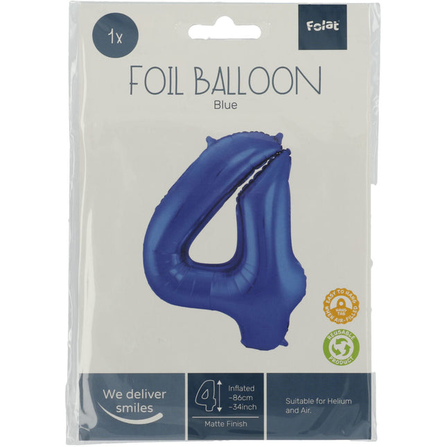 Palloncino Foil Figura 4 Blu Opaco XL 86cm vuoto