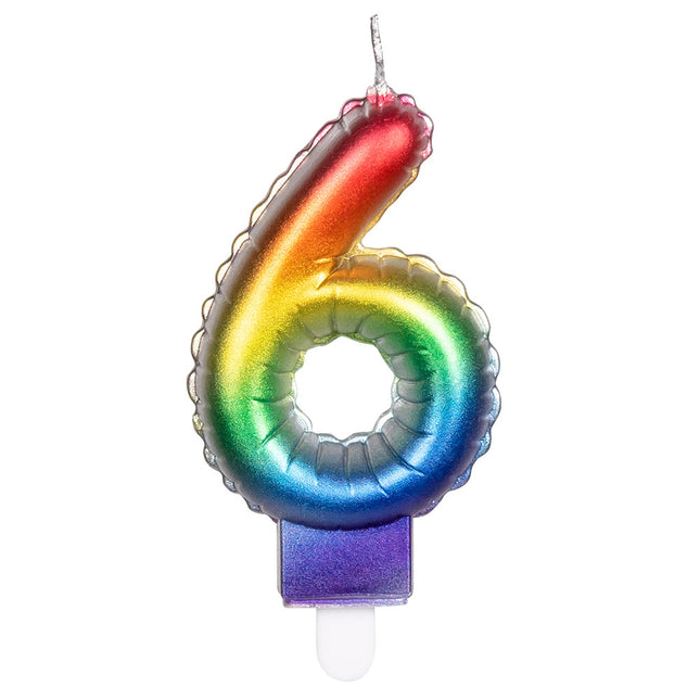 Candela arcobaleno 6 anni 8 cm