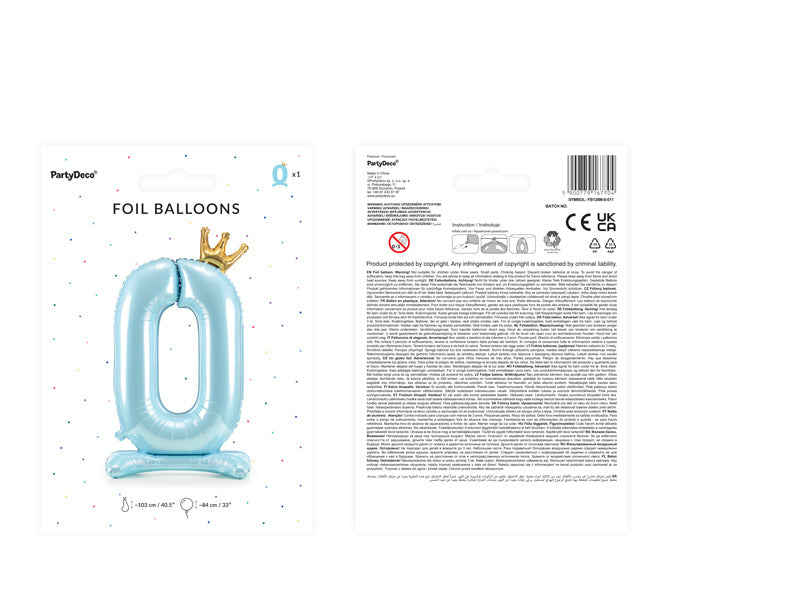 Palloncino Foil Figura 0 Azzurro Standard Vuoto 84cm