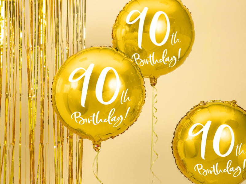 Palloncino ad elio 90° compleanno oro vuoto 45 cm