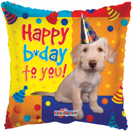 Palloncino ad elio quadrato Happy Birthday Dog 45cm vuoto