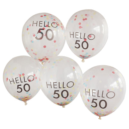 Palloncini trasparenti con coriandoli 50 anni 30cm 5pz