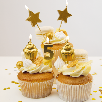 Candele 5 anni Cupcake Oro 17,5 cm