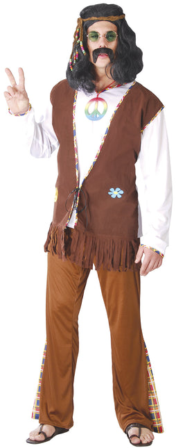 Costume Hippie 60S Uomo Marrone Bianco