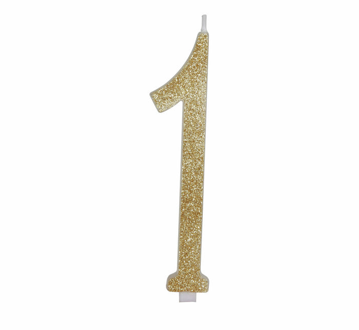 Candela d'oro 1 anno glitterata 12,5 cm