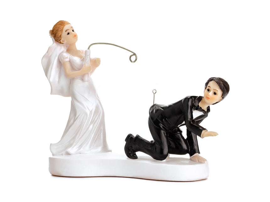 Cake topper matrimonio coppia divertente canna da pesca 13cm