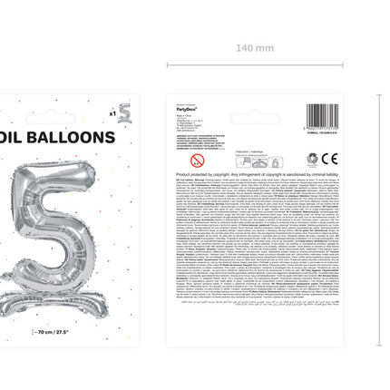 Palloncino in foil Figura 5 Silver Standard Vuoto 70cm