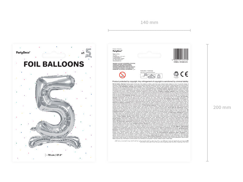 Palloncino in foil Figura 5 Silver Standard Vuoto 70cm