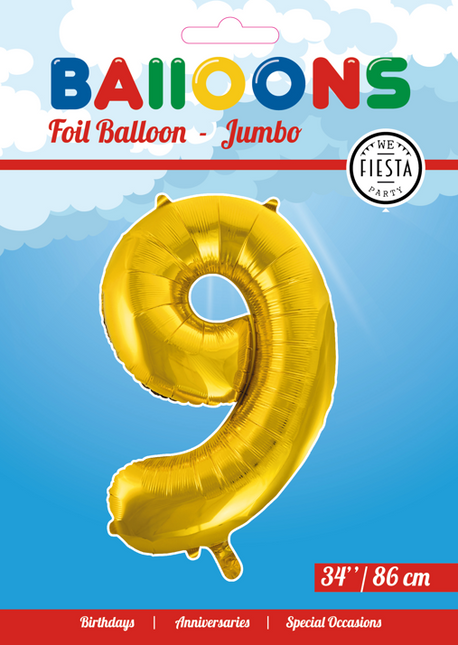 Pallone Foil Figura 9 Gold XL 86cm vuoto