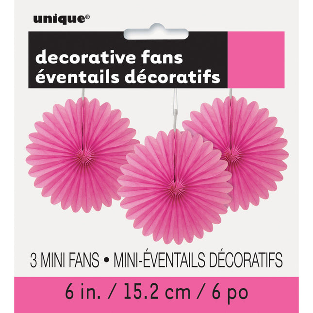 Ventagli di carta fucsia 15cm 3pz