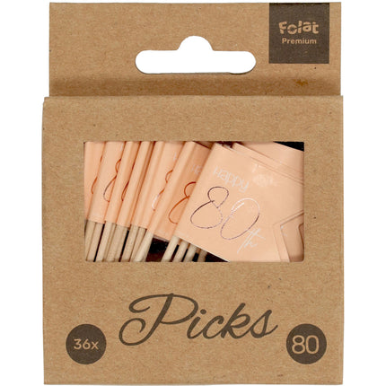 Prickers 80 Anni Oro Rosa 6,5 cm 36 pezzi