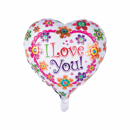 Palloncino ad elio Cuore I Love You Flowers 45 cm vuoto