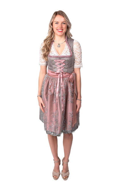 Abito Dirndl Grigio Oktoberfest Rosa Donna