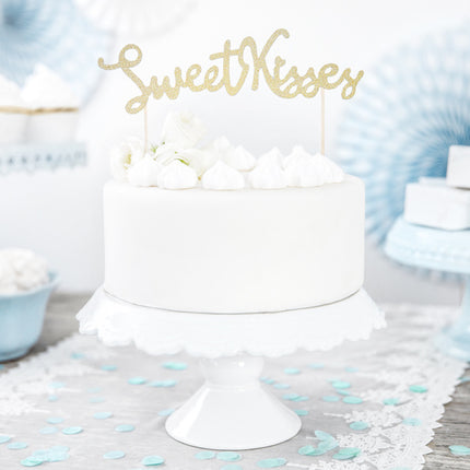 Cake topper Sweet Kisses Gold 16cm