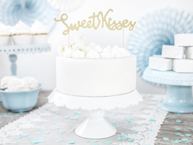 Cake topper Sweet Kisses Gold 16cm