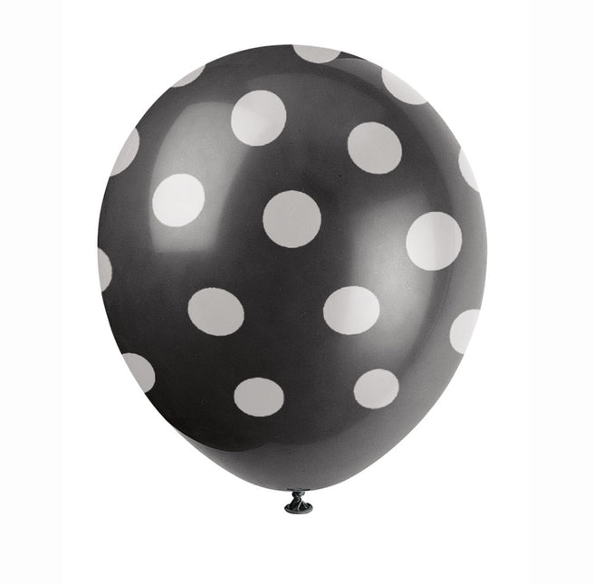 Palloncini neri a pois bianchi 30 cm 6 pezzi