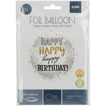 Palloncino ad elio Happy Birthday Golden Dots vuoto 45 cm