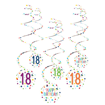 Decorazione appesa 18 anni Buon Compleanno Coriandoli 61cm 6pz