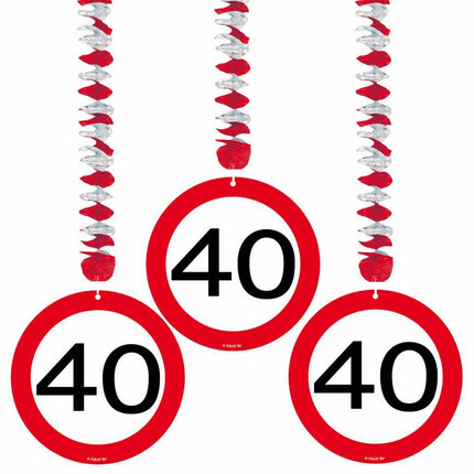 Decorazione da appendere 40 Years Traffic Sign 75cm 3pcs