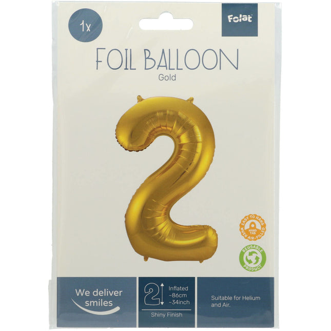 Pallone Foil Figura 2 Oro Metallizzato XL 86cm vuoto