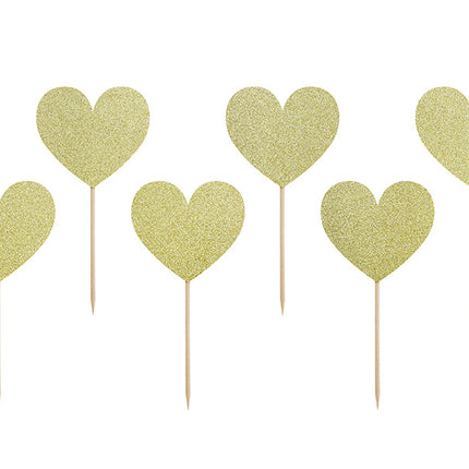 Cake topper Cuori d'oro 6 pezzi