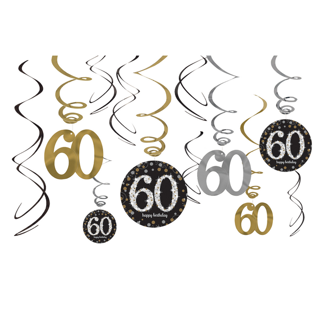 Appeso Decorazione 60 anni Buon Compleanno 61cm 12pcs