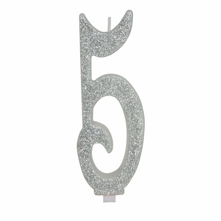 Candela Argento 5 Anni Glitter 12,5 cm