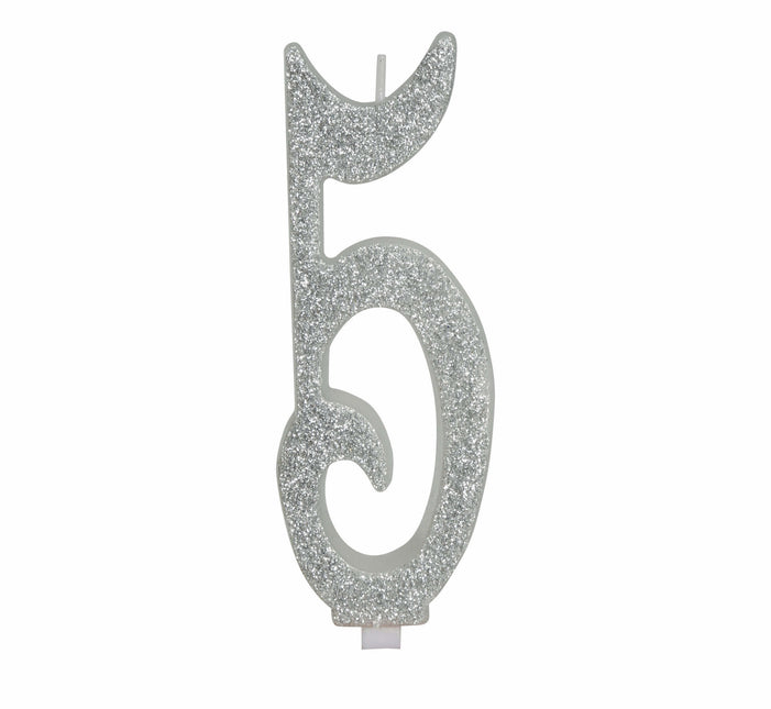 Candela Argento 5 Anni Glitter 12,5 cm