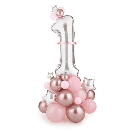 Set di palloncini 1 anno rosa 1,4 m