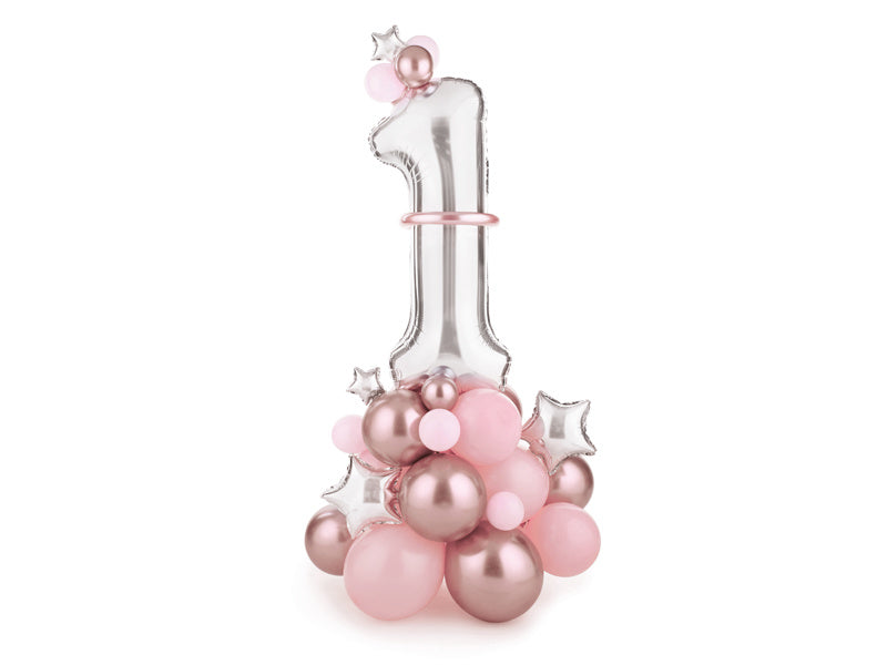 Set di palloncini 1 anno rosa 1,4 m