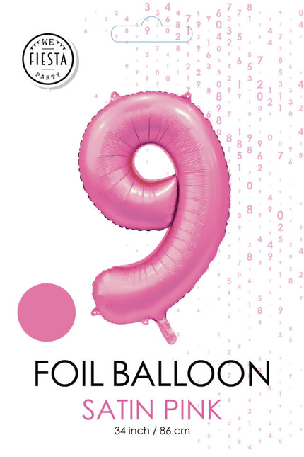 Palloncino rosa a forma di figura 9 anni lucido 86 cm