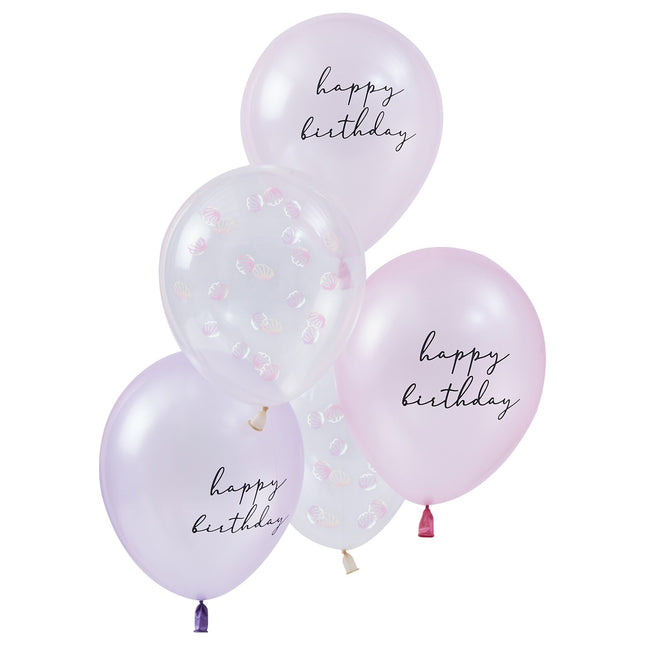 Set di palloncini Happy Birthday conchiglie 30cm 5pz