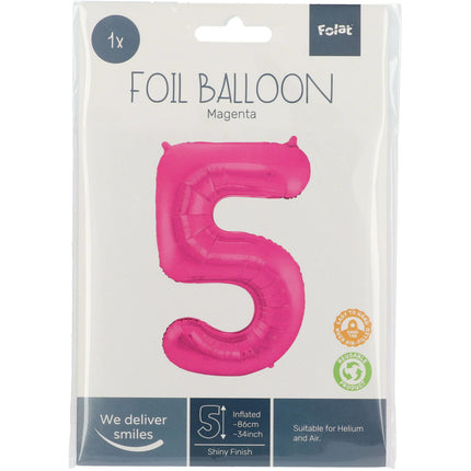 Palloncino Foil Figura 5 Fucsia Metallizzato XL 86cm vuoto