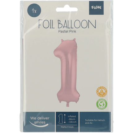 Palloncino Foil Figura 1 Rosa Pastello XL 86cm vuoto