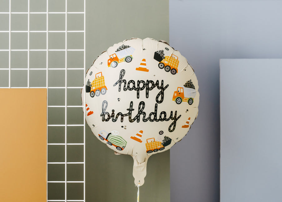 Palloncino ad elio Happy Birthday Veicoli da Costruzione Vuoto 45cm