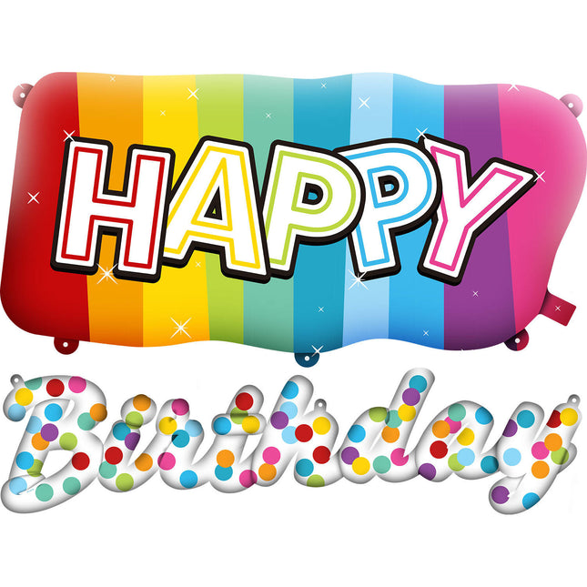 Set di palloncini in foil Happy Birthday Coriandoli Arcobaleno 2 pezzi