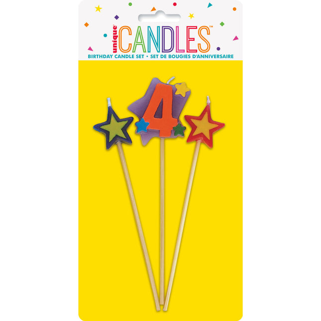 Set di candele 4 anni Stelle 26cm 3 pezzi