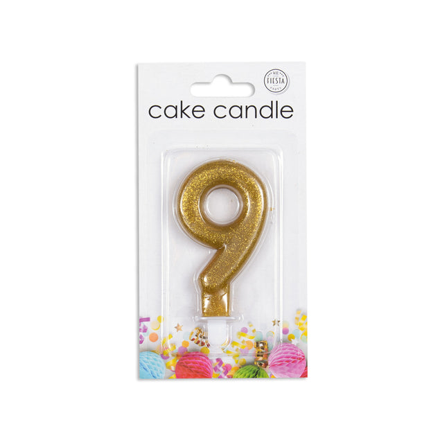 Candela 9 Anni Oro Glitter 7cm