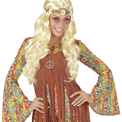 Parrucca Hippie 60S bionda con fascia floreale