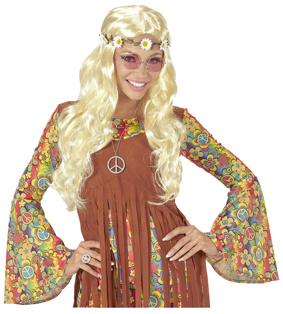 Parrucca Hippie 60S bionda con fascia floreale