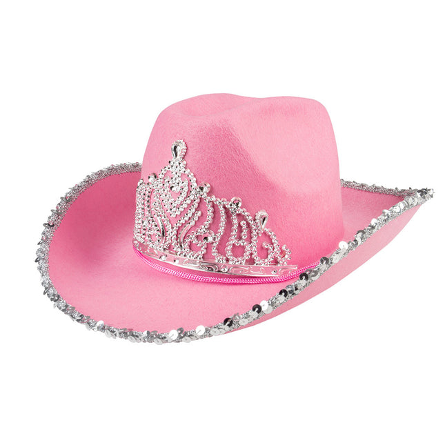 Cappello da cowboy rosa glitterato 39 cm