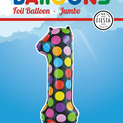 Palloncino in foil Numero 1 a pois XL 86 cm vuoto